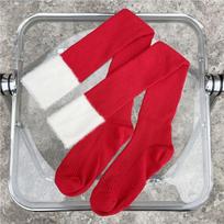Women's Plush Christmas Red Thigh-High Socks - Cozy Winter Patchwork Stockings One Size white