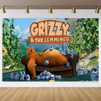 Animacinių filmų GRizzy ir Lemmings tema gimtadienio šventės dekoravimo fonas meškiukas kūdikio sutiktuvių vėliava plakatas fotografijos fonas 150X100CM