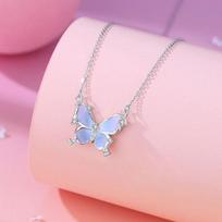 Tichia Starlight Butterfly Necklace: S925 Silver, Luxury Gradient Purple Luminous Design for Women. S925 Silver white