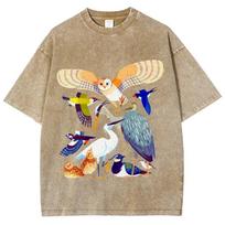 Unisex Classic Communication Owl Print Women T-shirt Breathable Cotton Short Sleeve Washed Vintage Worn Out Female T Shirts 3XL įvairiaspalvis