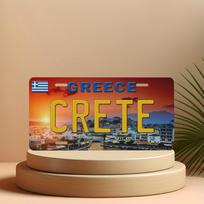 Crete Greece Island Sunset Seascape Greek Flag Coastal Scenery D Flat Printed License Plate Aluminum Metal Painting High Defini 15x30cm(5.9x7.8inch)