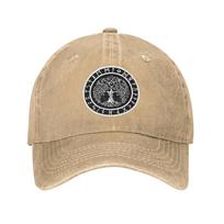Nordic Viking Scandinavn Symbol  Denim Fabric Cap Casual Baseball Caps Adjustable Hat Summer Unisex Baseball Hats One Size beige