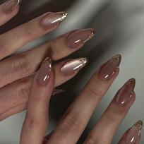 24Pcs Short Almond Press On Nails French Tip Blue Glitter Oval Full Cover Fake Nails