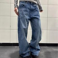 Womens Wide Leg Distressed Denim Pants Streetwear Loose Fit High Waist Cotton Jeans Small gray