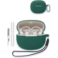 Case for SHOKZ OpenDots ONE Open Earphones, WUNIAK Soft Silicone Protective Portable Scratch Shock Resistant Shell with Cleaner Kit & Carabiner & OpenFit Pro žalia