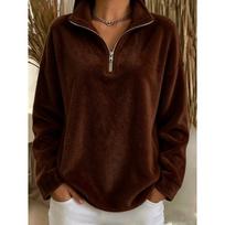 Womens Solid Color Zipper Stand Collar Fleece Sweatshirt Long Sleeve Pullover Winter 2026 XXXL black