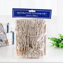 Viduržemio jūros dekoratyvinis žvejybinis tinklas, džiutinė virvė, fotografijos rekvizitas, fono sienos dekoracija beige with shells blue
