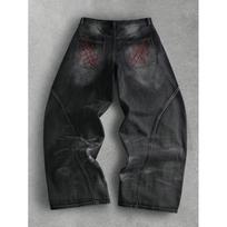 Mens Relaxed Fit Straight Leg Denim Jeans With Vintage Wash Black To Gray Gradient Design Large