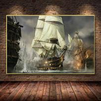 Senovinis piratų laivas, juodas burlaivis 70*100cm