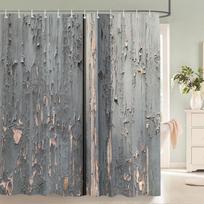 Senos medienos rašto dušo užuolaidos audinys Vonios užuolaidos Europos retro atsparus vandeniui poliesteris Dekoras Vonios pertvara su 12 kabliukų W90xH180cm-35x70in gray