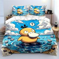 Japoniško Anime Pokemon Psyduck Spausdinamas Lovos Patalynės Komplektas Antklodės Užvalkalas 1 Antklodės Užvalkalas 2 Pagalvių Užvalkalai Suaugusiems ir Vaikams Patalynės Komplektas Prabangus EU Twin 135X200cm blue