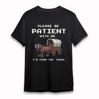 Women's Plus Size T-Shirt Vintage Pixel Wagon Please Be Patient Design Tee USA 3XL gray