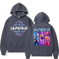 Anime KPop Demonų Medžiotojai Rumi Mira Džemperis Vyrams Moterims Mada Cosplay Džemperiai su Gobtuvu Y2k Didelio Dydžio Vilnos Atsitiktinio Stiliaus Ilgomis Rankovėmis XL tamsiai pilka spalva