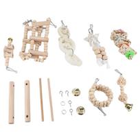 8 Pcs Parrot Toy Wooden Birds Swing Chewing Toy Pet Birds Cage Nest Hanging Toys Spiral Ladders Vertical Roosting Toys beige