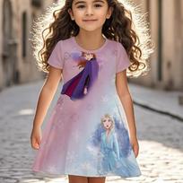 Disney Elsa Girls Dress Summer Frozen 3D Princess Anime Kids Dresses Clothes Skirt Casual Fashion Outfit 130 brown