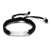 Graviruota personalizuota virvės ID apyrankė, pintas reguliuojamas draugystės, porų, moterų, vyrų, individualus vardas, inicialai, riešinė NO Need Engraved black