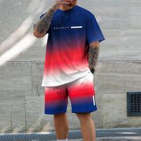 Men's Gradient Sports Set Casual Comfortable Beach Suit Shirt + Pants 2 Piece Set 4XL blue