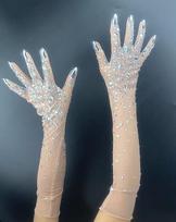 New Summer 7G Pole Dance Performance Bodysuit Rhinestones Stretch Drag Queen Clubwear Outfit Skinny Knee Sweet for Parties Raves Xl