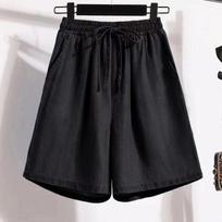 Women's Plus Size Tencel Denim Shorts, Summer Thin Ice Silk 5-Point Loose Wide Leg High Waist A-Line Hot Pants XXXXL