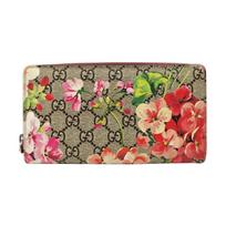 [Pre-Owned] GG Blooms Logo Print Long Zipper Canvas And Leather Clutch Wallet - Very Good #1Z0TWHH ONE SIZE beige