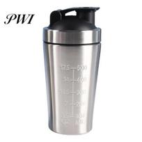 Protein Shake Mixer Bottle Stainless Steel Shaker Cup Gym Fitness Shakes Leak-resistant Mixing 500ml/750ml Portable with Ball And Scale Foldable 500ML sidabras