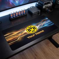 Borussia Dortmund Custom Large Mouse Pad, Personalized Name Text Print, Football Logo Non‑Slip Desk Mat Gaming Gift 30cmx80cm