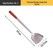 Stainless Steel Wok Spatula with Thick Wooden Handle - Anti-scalding & Non-slip, Long Pan Turner for Stir-fry gray