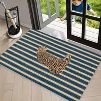 Vintažinis dryžuotas leopardo rašto kilimas kilimėlis durims neslystantis grindų kilimėlis mėlynas smėlio spalvos dryžuotas gepardo raštas skalbiamas pasveikinimas prieškambariui 40x60cm white