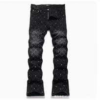 Mens Black Slim Fit Stretch Denim Jeans With Embroidery Detail Flared Leg Mid-Rise Teens Young Adults 2025 32
