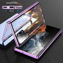 360 dvipusis stiklinis magnetinis metalinis dėklas, skirtas Samsung Galaxy S25 S24 S23 FE S22 S21 Ultra Plus pilnai objektyvo apsaugai užrakto dangtelis For Samsung S23