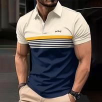 Vyriški drabužiai Vasara Nauji Marškinėliai polo trumpomis rankovėmis Vyriška mada Dryžuoti Golfo marškinėliai polo Viršūnės 3XL white