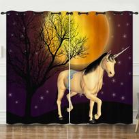 Užuolaida Animacinis Vienaragis Vaivorykštė 3D Skaitmeninė Spauda Užtemdanti Užuolaida Su Kilpelėmis 97cm*114cm*2 white