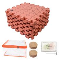 9 vnt. 32x32 cm putplasčio mezgimo blokavimo kilimėlių rinkinys su 100 vnt. 38 mm T formos kaiščių ir mediniu adatos laikikliu seneliuko kvadratų mezgimui raudona