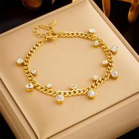 Gold Cuban Link Crystal Drop Bracelet – Shiny Glamorous Jewelry, Sparkling Elegance Gift for Women auksas