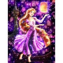 Disney Diamond Painting Rapunzel Sky Lantern Dream Theme Illustration Diamond Mosaic Cross Stitch Diamond Inlaid Room Decoration Gift Round 20x30cm purple