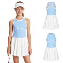 Girls Color-block Tennis Dress Sleeveless Bubble Style with Built-in Shorts for Sports Golf Casual Summer Sundress 13-14 Years mėlyna