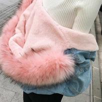 Womens Oversized Denim Hooded Coat With Removable Faux Fur Collar Thick Warm Cotton Padded Jacket Winter 2XL white