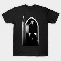 Men Old Silent Film Nosferatu Arched Door Portrait Print Cotton Motorcycle T-shirt Gothic Vampi M black