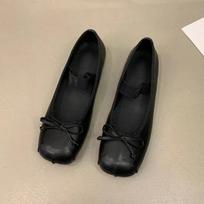 Women Luxury Satin Silk Ballet Shoes Classic Square Toe Bowtie Elastic Band Ballerina Flats Loafers 35 juoda