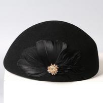 Autumn and winter new hat women's wool beret British retro mink hair flower curled stewardess hat Adjustable (56-58cm) juoda