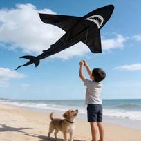 Shark, Dolphin, Whale, and Orca Kite for Light Breeze - Black Shark Design 1m Black Shark (Kite Only)