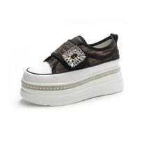Fashion 6CM Denim Diamond Platform Wedge Genuine Leather Casual Spring Summer Autumn Comfy High Brand Chunky Sneakers Hidden Heels Shoes 39 black