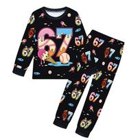19702 Kids Boys Girls Steal a Brainrot 67 Six Seven Print Long Sleeves T-Shirt Pants Pajamas Sleepwear Sets 100cm black