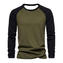 Rudens žiemos vyrų apatinis trikotažas Slim Fit Patchwork O kaklo megztinis tamprus ilgomis rankovėmis vidutinio ilgio kūno rengybos kasdieniai dėvimai XXL armijos žalia spalva