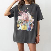Retro Disney Princesės Comfort Colors Marškinėliai Vandens Spalvos Stebuklingos Pilies Marškinėliai Disney Kelionės Marškinėliai Disney Mergaitės T-shirt S black
