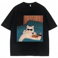 Funny Glasses Cat and Pizza Meme T-shirt Women Creativity Fashion Kawaii T Shirts Casual Tees Cat Lovers Gifts Graphic T Shirts XXXXXL juoda