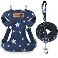 Adjustable Dog Harness Lead Leash Set Breathable Denim Mesh Pet Harness Vest Style Escape Proof Dog Chest Harness Pet S