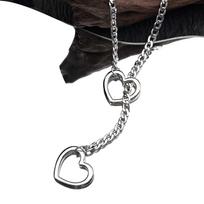 Heart O-ring Slip Chain For Women Men Punk Rock Necklace Stainless Steel Gold Color Adjustable Y-Necklace Long Chain Jewelry BK black