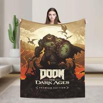 Doom Slayer Gaming Blanket  Warm Fashion Plush Throw Blanket For Couch Chair Sofa Bed Camping Flannel Bedspread Bed Cover 100cmx150cm beige