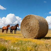 VEVOR Apvalios šieno rulonų tinklas, 1,5 x 1,5 x 1,5 m, 42 x 42 mm skylės, PE medžiaga, be mazgų dizainas, su savaime užsifiksuojančiais zip raiščiais, adatinis laivakojis